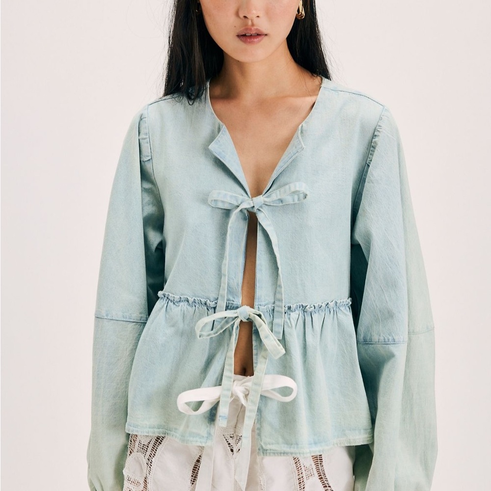 Free People Sky Blue Tie-Front Top